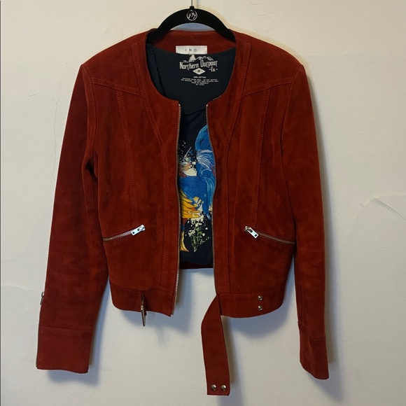 IRO Jackets & Blazers - IRO Women's Cranberry Red Smokin’ Hot Suede Zip Moto Jacket Medium